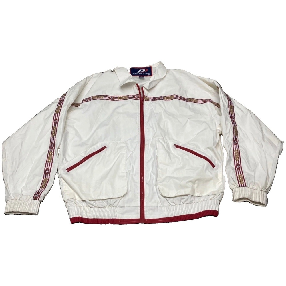 Vintage Pro Player San Francisco 49ers Windbreaker Jacket White Mens XL NFL